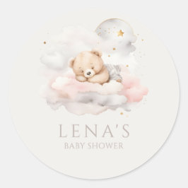 Pegatina Redonda Cute Sleeping Teddy Bear Baby Shower