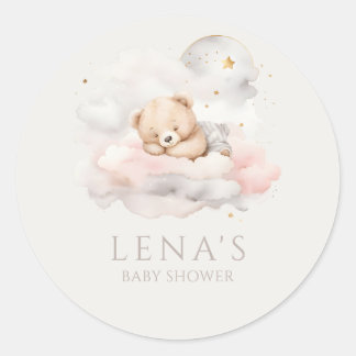 Pegatina Redonda Cute Sleeping Teddy Bear Baby Shower