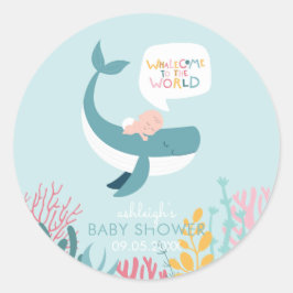 Pegatina Redonda Cute Sleeping Whale Baby Shower