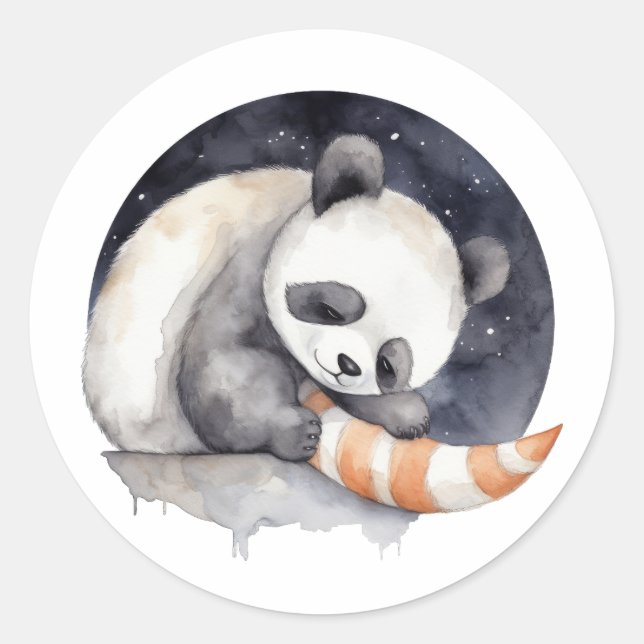Pegatina Redonda Cute Sleepy Panda (Anverso)