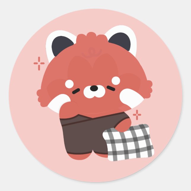 Pegatina Redonda Cute Sleepy Red Panda (Anverso)