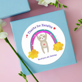 Pegatina Redonda Cute Sloth Boho Rainbow Kawaii Cumpleaños Gracias