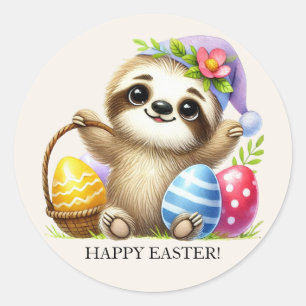 Pegatina Redonda Cute Sloth Huevos de Pascua