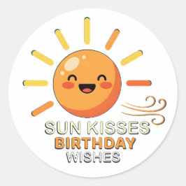 Pegatina Redonda Cute Smiling Sun Birthday Stickers - Sun Kisses Wi