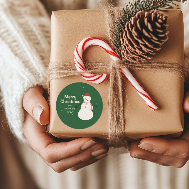 Pegatina Redonda Cute Snowman | Diseño de feriado para Navidades ca (Subido por el creador)