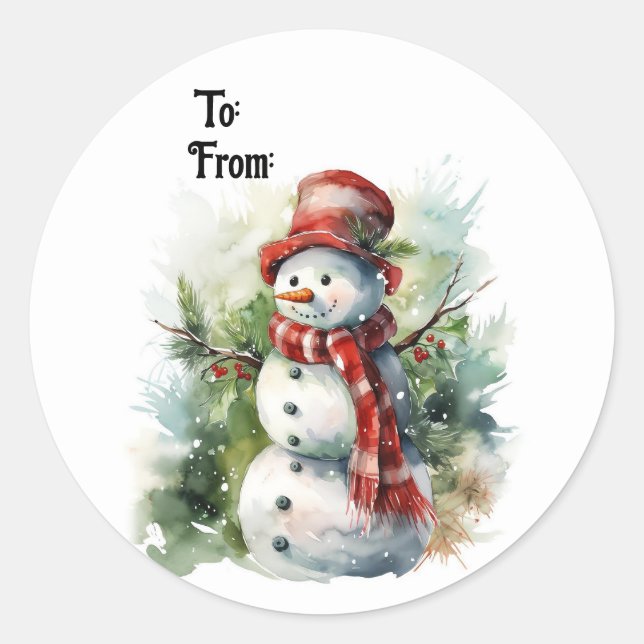 Pegatina Redonda Cute Snowman Gift Sticker (Anverso)