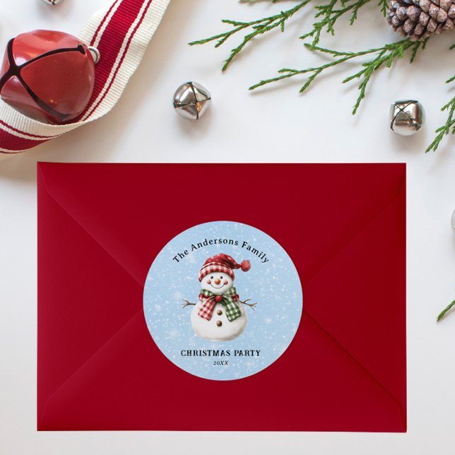 Pegatina Redonda Cute Snowman Merry Christmas Family Party Custom (Subido por el creador)
