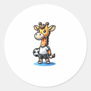 Pegatina Redonda Cute Soccer Player Giraffe.