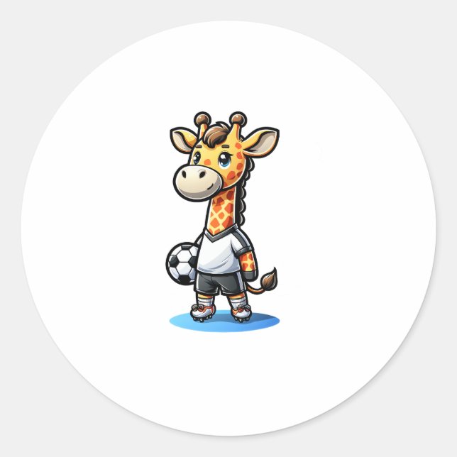 Pegatina Redonda Cute Soccer Player Giraffe. (Anverso)