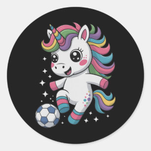 Pegatina Redonda Cute Soccer Solo Chica Que Ama Unicornio Anota Clu