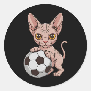Pegatina Redonda Cute Soccer Sphynx Solo Chica Que Ama Gatos Ll Gam
