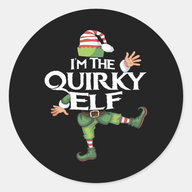 Pegatina Redonda Cute, soy el Navidad de la familia Quirky Elf (Anverso)