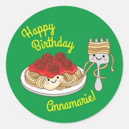 Pegatina Redonda Cute Spaghetti Kids Birday Fiesta Kawaii