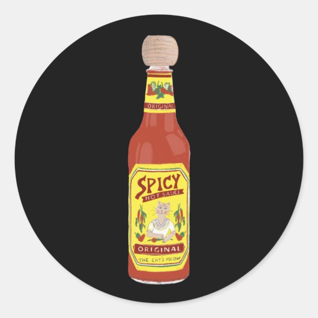 Pegatina Redonda Cute Spicy Gatos salsa picante ilustracion negro (Anverso)