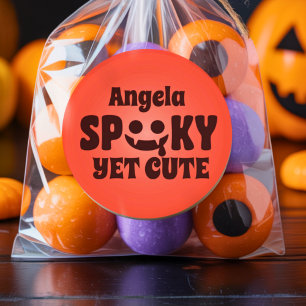 Pegatina Redonda Cute Spook Birthday Groovy Retro Font Naranja