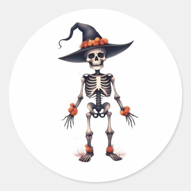 Pegatina Redonda Cute Spooky Halloween Sticker – Vibra de Esqueleto (Anverso)