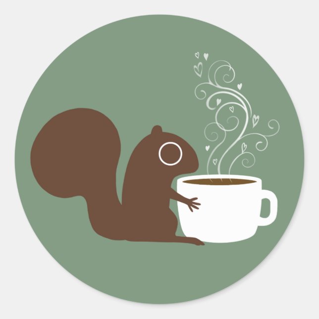 Pegatina Redonda Cute Squirrel Café Lover Wildlife Woodland (Anverso)