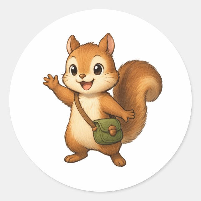 Pegatina Redonda Cute Squirrel Illustration – Okojo and Friends (Anverso)