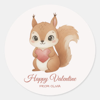 Pegatina Redonda Cute Squirrel with Heart Valentine's Day