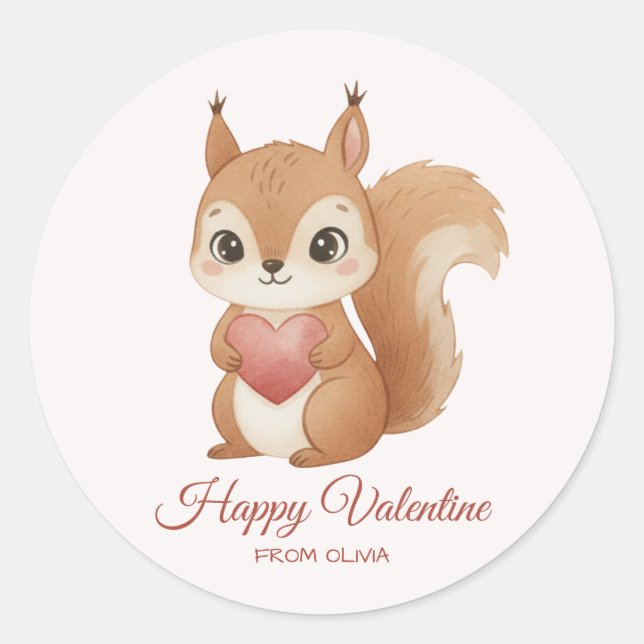 Pegatina Redonda Cute Squirrel with Heart Valentine's Day (Anverso)