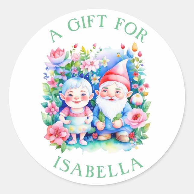 Pegatina Redonda Cute Sr. y Sra. Clause Navidades personalizados (Anverso)