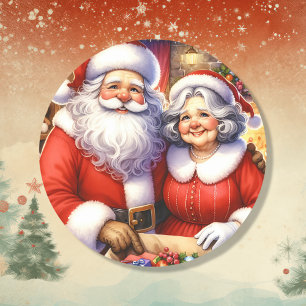 Pegatina Redonda Cute Sr. y Sra. Santa Claus Navidades personalizad