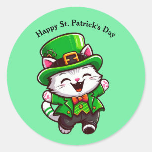 Pegatina Redonda Cute St. Patrick's Day Cat card
