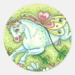 PEGATINA REDONDA CUTE ST. PATRICK'S DAY FLYING IRISH PONY, FAIRY