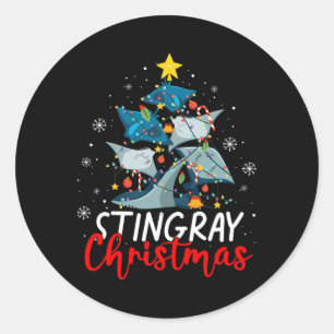 Pegatina Redonda Cute Stingray Christmas Tree Pajama Costu