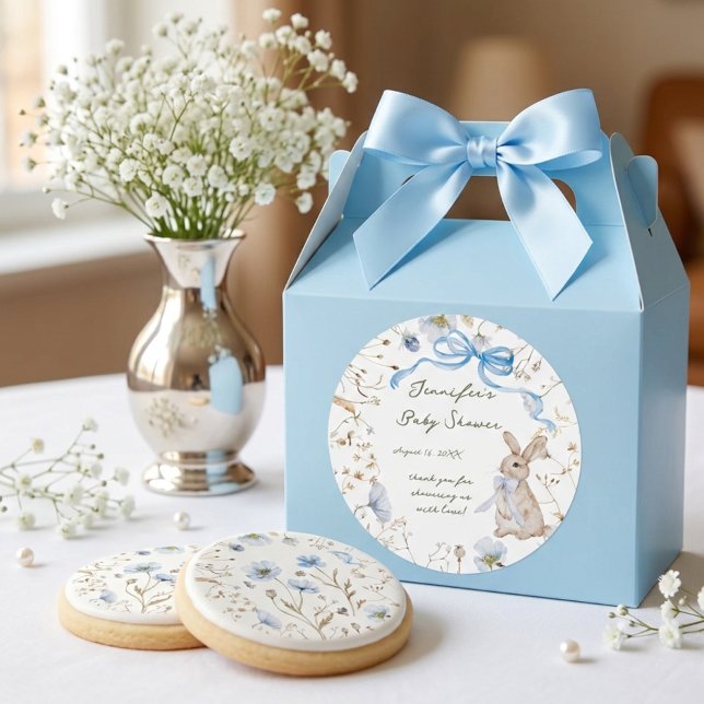 Pegatina Redonda Cute Storybook Bunny Wildflower Wreath Baby Shower (Subido por el creador)