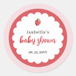 Pegatina Redonda Cute Strawberry Baby Shower Favor