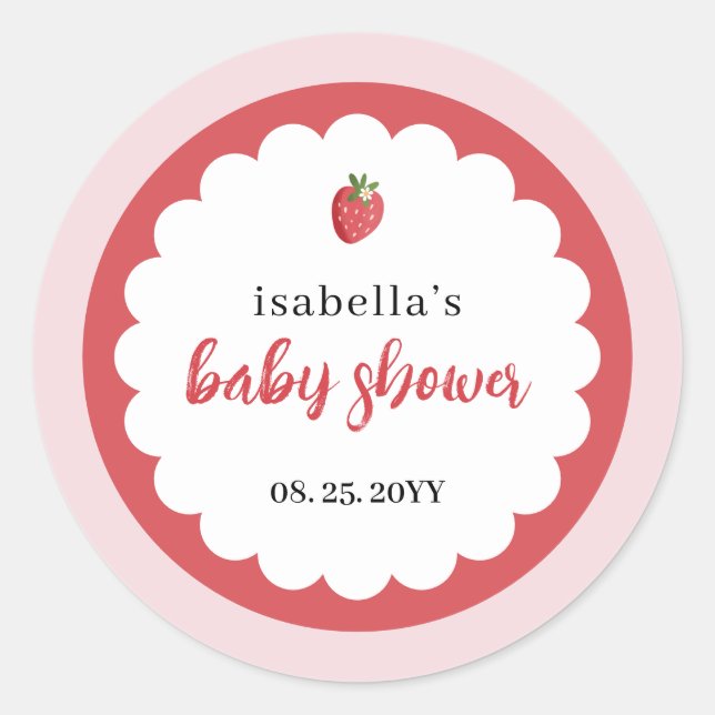 Pegatina Redonda Cute Strawberry Baby Shower Favor (Anverso)