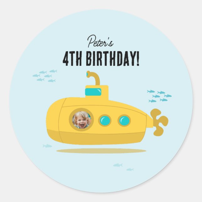 Pegatina Redonda Cute Submarine Deep Sea Birthday Kids Photo (Anverso)