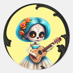 Pegatina Redonda Cute Sugar Skull