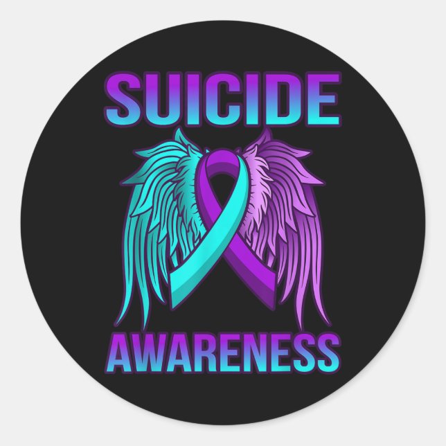 Pegatina Redonda Cute Suicidio Awareness Wings Happy Support Graphi (Anverso)