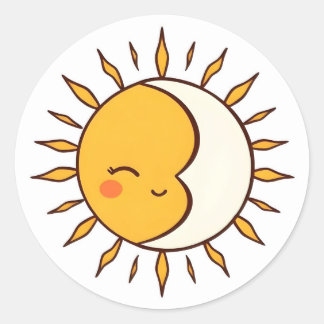 Pegatina Redonda Cute Sun and Moon Celestial Kawaii Sticker