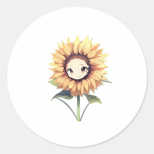 Pegatina Redonda Cute Sunflower Face (Anverso)
