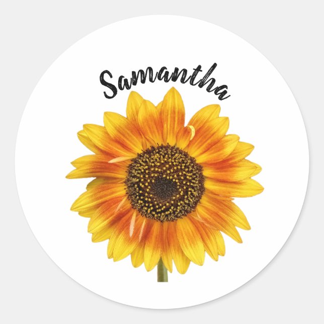 Pegatina Redonda Cute Sunflower Personalizado (Anverso)