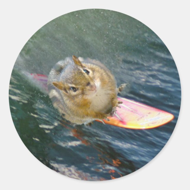 Pegatina Redonda Cute Surfing Chipmunk (Anverso)