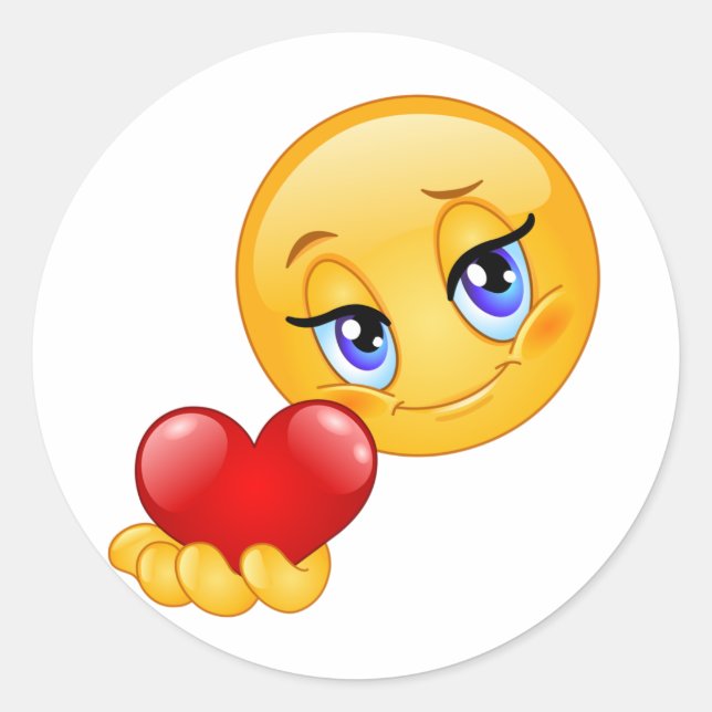 Pegatina Redonda cute sweet emoji love hearts kiss classic round (Anverso)