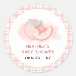 Pegatina Redonda Cute Sweet Pink Gingham Peach Baby Shower