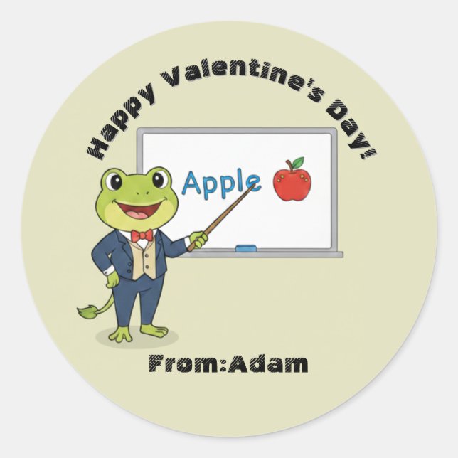 Pegatina Redonda Cute teacher frog  Valentine  (Anverso)