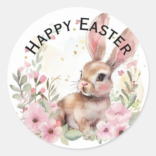 Pegatina Redonda Cute teal bunny happy Easter stickers (Anverso)