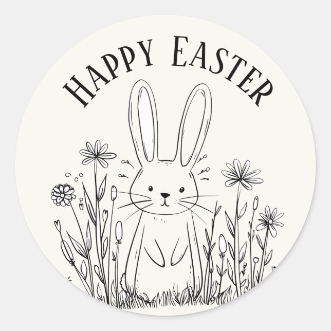 Pegatina Redonda Cute teal bunny happy Easter stickers (Anverso)