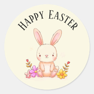 Pegatina Redonda Cute teal bunny happy Easter stickers