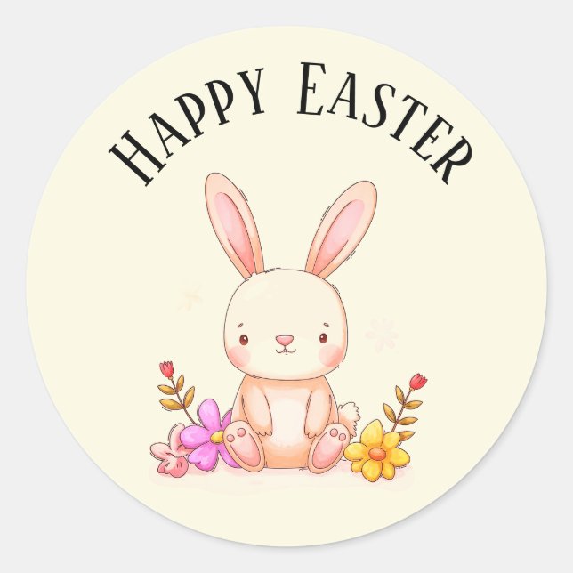 Pegatina Redonda Cute teal bunny happy Easter stickers (Anverso)