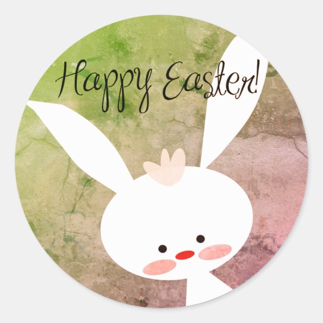 Pegatina Redonda Cute teal bunny happy Easter stickers (Anverso)