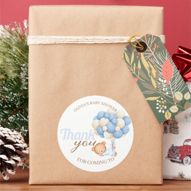 Pegatina Redonda Cute Teddy Balloons Bebé Bebé Ducha Gracias (Vacaciones)