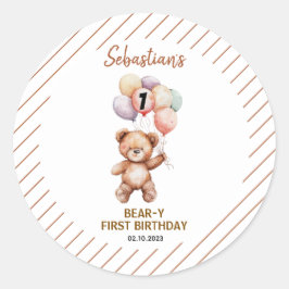 Pegatina Redonda Cute Teddy Bear 1st Birthday | Sweet Bear 