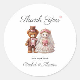 Pegatina Redonda Cute Teddy Bear Aniversario Boda Gracias